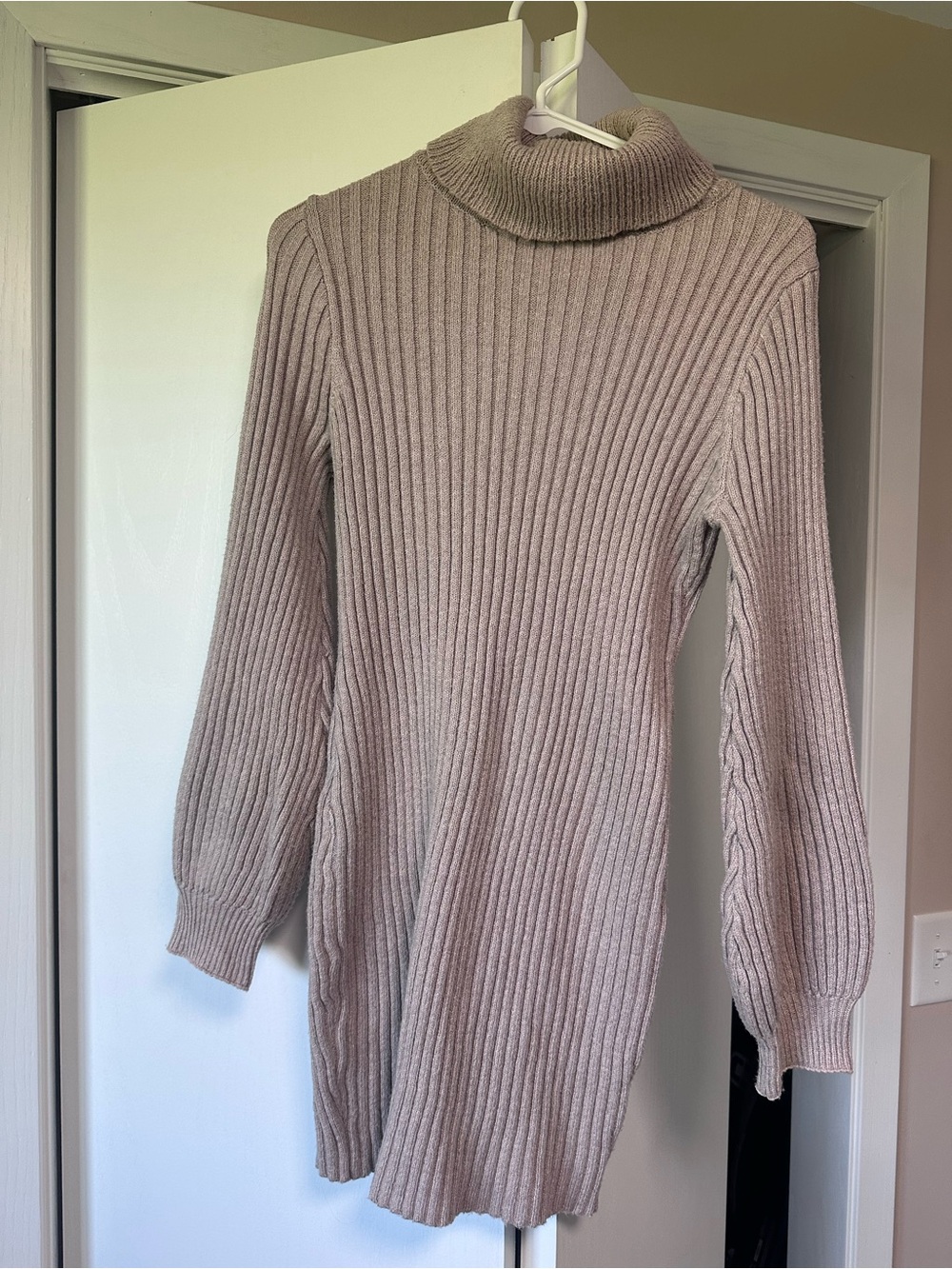SHEIN Ribbed Turtleneck Sweater Dress in Light Taupe